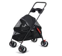 Reheyre Cochecito plegable de 4 ruedas para mascotas con portavasos de malla transpirable y visible, adecuado para perros y gatos pequeños y medianos, 1 juego