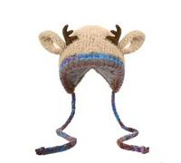 Reheyre Sombrero de cuernos de Navidad con protección para los oídos, diseño de doble función, hecho a mano, gorro de invierno, bolso de mano, decoración de vacaciones, regalos de Navidad para amigos