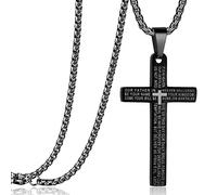 Rehoboth Collar con colgante de cruz de oración del Señor de acero inoxidable con versículo bíblico para hombres o mujeres, cadena de 61 cm, color negro, dorado y plateado, 61 cm, Metal, No es una