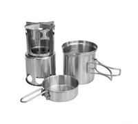 Rehoetom Estufa de leña portátil de acero inoxidable y juego de cocina para camping, diseño de anidación resistente al viento, escala de medición integrada, incluye fuego de 3 tamaños