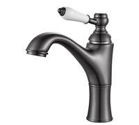 Rehomthy Grifo Lavabo Gris Oscuro Monomando para Baño con Mango de Cerámica, Aerador Desmontable, Latón G3/8