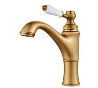 Rehomthy Grifo Lavabo Latón Antiguo Monomando para Baño con Mango de Cerámica, Aerador Desmontable, Latón G3/8