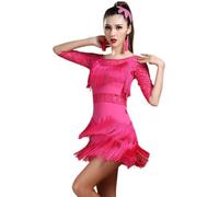 REHOOF Falda De Baile Latino con Flecos para Mujer, para Salón, Salsa, Tango, Baile, Práctica, Danza Deportiva Rumba Cha Cha Samba Performance Escenario Tela Elástica Transpirable D,3XL(70-77.5kg)