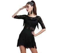 REHOOF Falda De Baile Latino con Flecos para Mujer, para Salón, Salsa, Tango, Baile, Práctica, Danza Deportiva Rumba Cha Cha Samba Performance Escenario Tela Elástica Transpirable A,3XL(70-77.5kg)