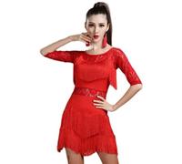 REHOOF Falda De Baile Latino con Flecos para Mujer, para Salón, Salsa, Tango, Baile, Práctica, Danza Deportiva Rumba Cha Cha Samba Performance Escenario Tela Elástica Transpirable C,3XL(70-77.5kg)