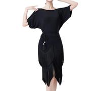 REHOOF Mujer Vestido De Baile Latino con Flecos,Vestidos Salsa Baile, Swing Clásica Tango Rumba Salsa Samba para Cócteles Y Fiestas, Vestido De Cóctel De Salón para Mujer,Sin Espalda 3XL(65-70kg)