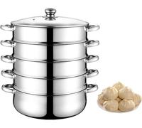 REHOOF Olla A Vapor De Acero Inoxidable 430, Vaporera, Olla 5 En 1, con Tapa De Cristal, Vaporera para Todo Tipo De Cocinas, Incluidas Las De Lnducción, Vaporiza Alimentos como Pan,Verduras 32cm