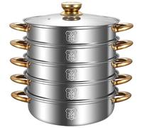 REHOOF Olla Vaporera Acero 304 Inoxidable 4 Niveles con Tapa De Cristal Vaporera Cocinar Vapor para Hornos De Gas, Placas De Cocina, Cocinas De Inducción Y Eléctricas, Vaporera Doméstica 32cm