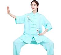 REHOOF Ropa De Tai Chi De Lino Y Algodón con Bordado De Flores, Traje De Artes Marciales De Kung Fu, Chaqueta Deportiva,Conjuntos De Pantalones para Hombres Y Mujeres Uniforme De Qigong D,XS(40-50kg)