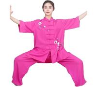 REHOOF Ropa De Tai Chi De Lino Y Algodón con Bordado De Flores, Traje De Artes Marciales De Kung Fu, Chaqueta Deportiva,Conjuntos De Pantalones para Hombres Y Mujeres Uniforme De Qigong F,XS(40-50kg)
