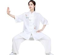 REHOOF Ropa De Tai Chi De Lino Y Algodón con Bordado De Flores, Traje De Artes Marciales De Kung Fu, Chaqueta Deportiva,Conjuntos De Pantalones para Hombres Y Mujeres Uniforme De Qigong A,XL(70-80kg)