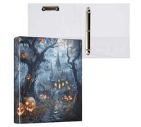 Reiacy Carpeta de anillas, castillo embrujado, para Halloween, 3 anillas, tamaño A4, con clip para 200 hojas, organizador de archivos grande con anillos en D para suministros de oficina en casa