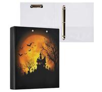 Reiacy Carpeta de anillos, diseño de murciélago de castillo de luna, Halloween, 3 anillas, tamaño A4, con clip para 200 hojas, organizador de archivos grande con anillos en D para suministros de