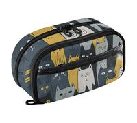 Reiacy Estuche con textura de una multitud de gatos, impermeable, con cremallera, organizador con divisor de polietileno, gran capacidad, almacenamiento de artículos de papelería para la escuela y la