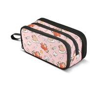 Reiacy Estuche de dibujos animados Capybara Pilot rosa de gran capacidad con compartimentos con cremallera, bolsa de papelería para niños, adolescentes y escuela