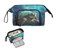 Reiacy Estuche grande para lápices con diseño de tortuga marina, bolsa de lápices de gran capacidad con asa, bolsa para bolígrafos para niñas, niños y mujeres, ideal para viajes, escuela, oficina