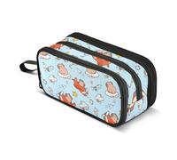 Reiacy Estuche para lápices azul Capybara Pilot de dibujos animados de gran capacidad con compartimentos con cremallera, bolsa de papelería para niños, adolescentes y escuela