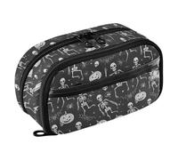 Reiacy Estuche para lápices, diseño de calavera, calabaza, telaraña, telaraña, impermeable, con cremallera, organizador con divisor de polietileno, gran capacidad, almacenamiento de papelería para la