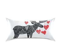 Reiacy Funda de almohada de satén para cabello y piel, diseño de alce con corazón de amor, fundas de almohada sedosas, funda de almohada suave con cierre de sobre, fundas de almohada refrescantes para