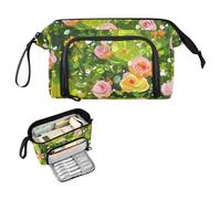 Reiacy Green Wild Roses - Estuche grande para lápices de gran capacidad con asa, bolsa para bolígrafos para niñas, niños y mujeres, ideal para viajes, escuela, oficina, regalo