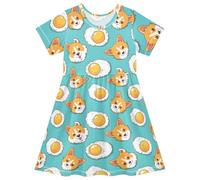 Reiacy Lindo vestido de verano para niñas de 2 a 8 años, de manga corta, informal, para la playa, Lindo perro., 4 años