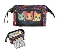 Reiacy Magic Circus Cat - Estuche grande para lápices de gran capacidad con asa, bolsa para bolígrafos para niñas, niños y mujeres, ideal para viajes, escuela, oficina, regalo