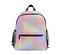 Reiacy Mochila escolar pequeña con estampado de leopardo iridiscente para niños, mochila escolar para niños pequeños, mochila de hombro para jardín de infantes, mochila escolar casual