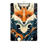 Reiacy Mystical Fox - Portapapeles de plástico A4 con perfil bajo, bonito clip decorativo plateado para enfermeras, estudiantes, profesores, oficina, 12.5 x 9 pulgadas