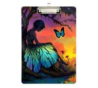 Reiacy Portapapeles de hada de mariposa, portapapeles de plástico A4 con perfil bajo, bonito clip decorativo plateado para enfermeras, estudiantes, profesores, oficina, 12.5 x 9 pulgadas