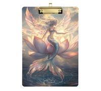 Reiacy Portapapeles mágico de sirena de hada, portapapeles de plástico A4 con perfil bajo, bonito clip dorado decorativo para enfermeras, estudiantes, profesores, oficina, 12.5 x 9 pulgadas