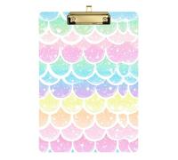 Reiacy Portapapeles Rainbow Mermaid Scale 01, portapapeles de plástico A4 con perfil bajo, bonito clip dorado decorativo para enfermeras, estudiantes, profesores, oficina, 12.5 x 9 pulgadas