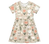 Reiacy Simple Little Dog Head Tulipán Flores Verano Niñas Vestido de Manga Corta Vestidos Casual Vestido de Playa de 2-8 Años, Flores simples de tulipán con cabeza de perro pequeño, 5-6 años