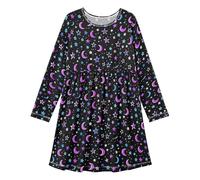 Reiacy Vestido de manga larga para niñas, vestido casual con estrellas de neón Pur Ple, ajuste relajado para ropa de descanso, ropa de juego, edad 3 años, multicolor, 5 años