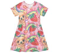 Reiacy Vestido de verano de manga corta para niñas de 2 a 8 años, Perro fresa, 7-8 años