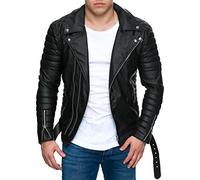 Reichstadt Chaqueta de Hombre de Cuero o Cuero Sintético - Estilo biker, bomber o urbano | Cuello alto, detalles con cremalleras, bolsillos y forro cómodo Negro - RS001X PU 3XL