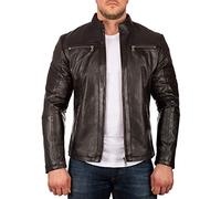 Reichstadt Hombre Piel Genuina Chaqueta 20RS20 Negro - Cremallera Plateada S