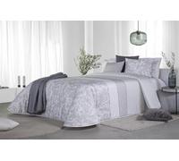 Reig Marti Edredón Boutie Amilly, Gris y Blanco, Diseño Floral, Poliéster-Algodón, 2 Fundas de Cojín, Moderno, para Cama, Primavera-Otoño (Gris, 150 cm)