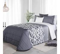 Reig Marti Edredón Conforter Glaston, Gris Antracita y Blanco, Diseño Geométrico, Poliéster y Algodón, Moderno, con 2 Fundas de Cojín (Gris, 150 cm)