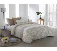Reig Marti Funda Nórdica AMILLY, Diseño Floral Natural, Poliéster-Algodón, Set de 3 Piezas, Beige y Blanco (150 cm)