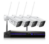 REIGY 3MP Kit Camara de Vigilancia WiFi Exterior con Spotlight, Sistema de Seguridad IP Interior 4X 1296P Camara y 8CH 5MP NVR, Visión Nocturna Colorida, Detección Movimiento Sin HDD