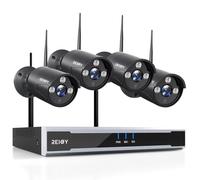 REIGY 3MP Kit Camara de Vigilancia WiFi Externo con Grabar Audio, Videovigilancia IP 16CH NVR + 4X 1296P Cámara, Sistema Seguridad CCTV Night Vision Impermeable Movimiento Alerta Sin HDD