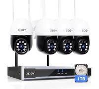 REIGY 5MP Kit Camara de Seguridad WiFi Exterior con Disco Duro 1TB, Sistema Vigilancia IP Interior 4X PT Camara(2880 * 1620p) y 16CH NVR, Visión Nocturna Colorida, Detección Movimiento