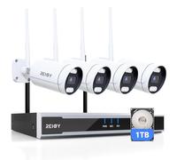 REIGY 5MP Kit Camara de Vigilancia WiFi Exterior con Disco Duro de 1TB, Sistema de Seguridad IP Interior 4X 1920P CAM y 16CH NVR, Visión Nocturna,Audio Bidireccional Detección Movimiento