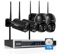 REIGY 8MP Kit Camara de Vigilancia WiFi Exterior Preinstalación del Disco Duro 1TB, 4K Sistema de Seguridad 4X 2160P Camera(2*PT CAM+2*Bullet CAM), Visión Nocturna Colorida Seguimiento de Movimiento