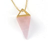 Reiki Chakra Piramide Pendolo Gemma Naturale di Pietra Del Pendente Della Collana Monili Europei Hexagon Cristallo di Modo Pilastro Amuleto Gioielli-Rose Quartz GOLD