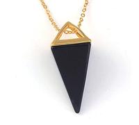 Reiki Chakra Piramide Pendolo Gemma Naturale di Pietra Del Pendente Della Collana Monili Europei Hexagon Cristallo di Modo Pilastro Amuleto Gioielli-Black Agates GOLD