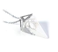 Reiki Chakra Piramide Pendolo Gemma Naturale di Pietra Del Pendente Della Collana Monili Europei Hexagon Cristallo di Modo Pilastro Amuleto Gioielli-Blanco Turquesa SILV