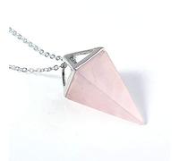 Reiki Chakra Piramide Pendolo Gemma Naturale di Pietra Del Pendente Della Collana Monili Europei Hexagon Cristallo di Modo Pilastro Amuleto Gioielli-Rose Quartz PLATA