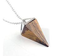 Reiki Chakra Piramide Pendolo Gemma Naturale di Pietra Del Pendente Della Collana Monili Europei Hexagon Cristallo di Modo Pilastro Amuleto Gioielli-Tiger Eye PLATA