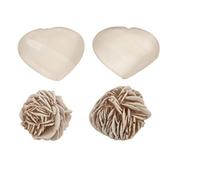 Reiki Curación Piedras preciosas Equilibrio Feng Shui Regalo espiritual Rose Desert, Selenite Heart Stone Set de 2 piezas-Blessfull Healing